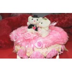 Beautiful Pink Bed Hanging Jhoola with Love Couple Teddy Bears